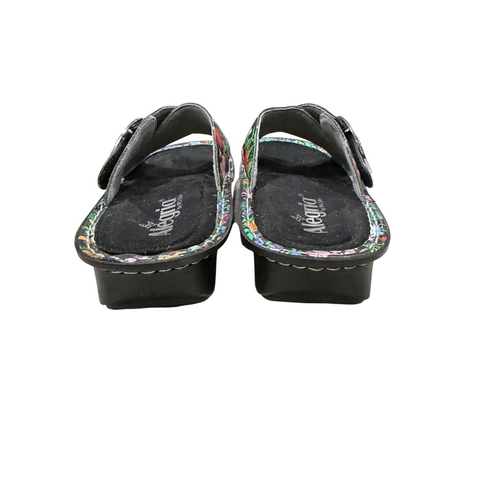 Alegria EU 40 US 9.5 Floral Print Black Leather Slide Summer Sandals - Picture 4 of 6